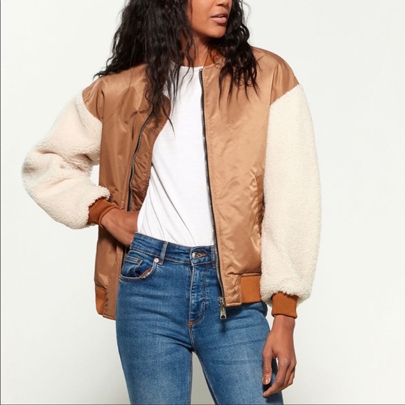 Maje Jackets & Blazers - Maje x Schott Boston Shearling Bomber Jacket in Caramel